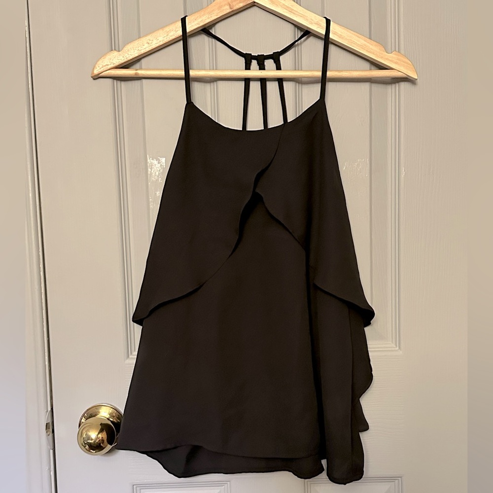 Black Strappy Flutter Top